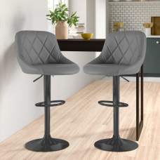  2 x Matt Black Leg Madrid Bar Stools in Leather